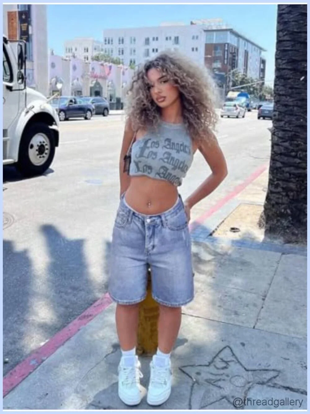 High Waisted Stretchy Denim Bermuda Shorts with Pockets